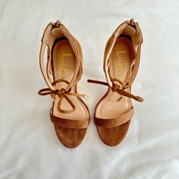 Camel Faux Suede Ankle Strap Heels - Picture 10 of 16